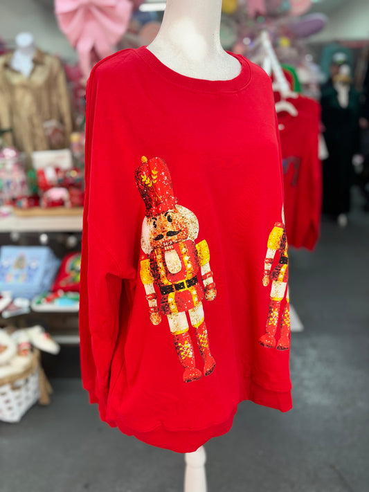 Curvy Red Shiny Nutcracker Doll Graphic Sweatshirt