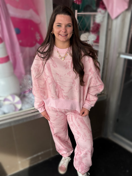 Pink Camouflage Print Jogger Set