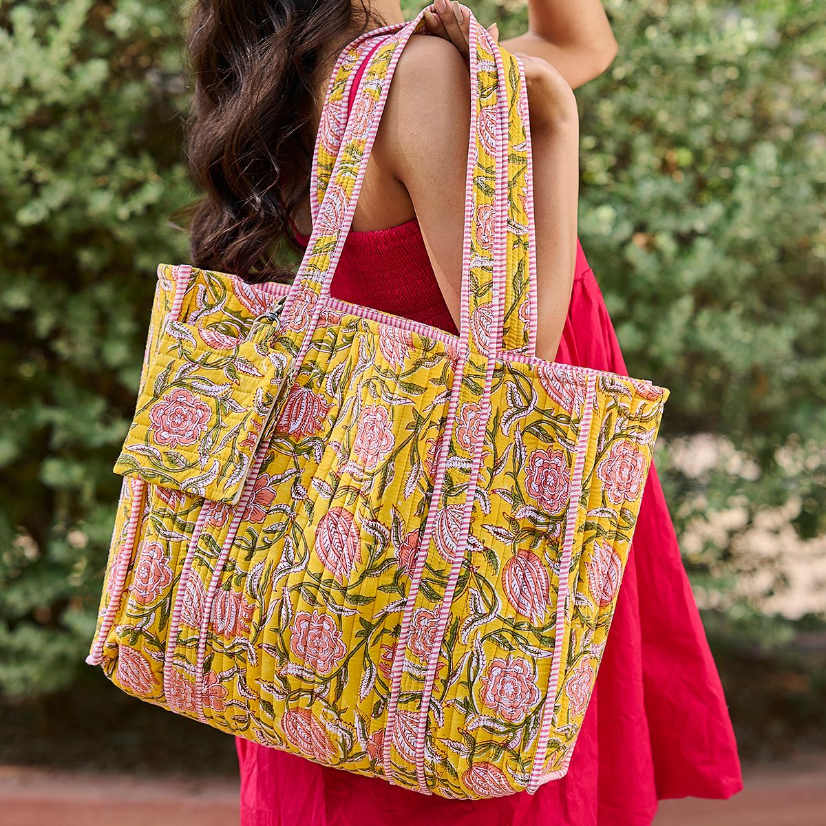 Quilted Floral Tote Bag