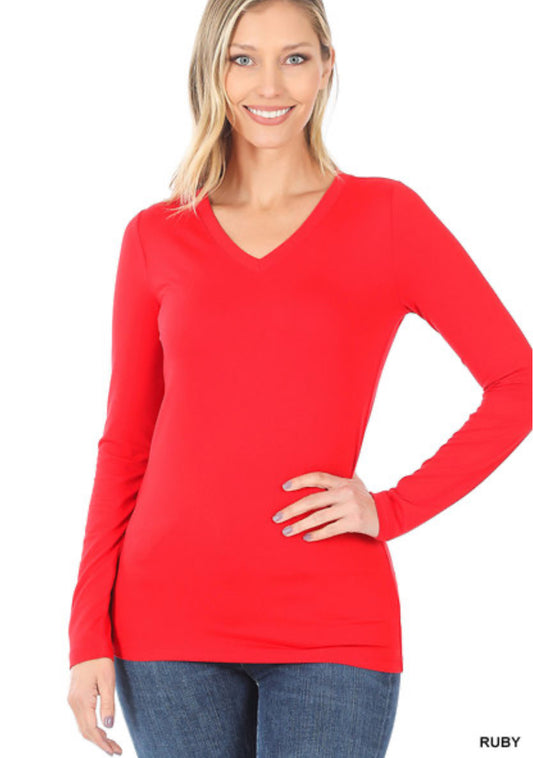 Long Sleeve V Neck Solid Top (RUNS SMALL! SIZE UP!)