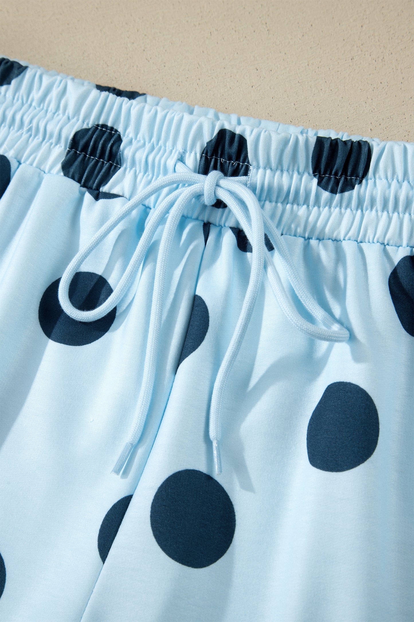 Polka Dot Print Loose Tee Drawstring Elastic Waist 2 Piece Short Set