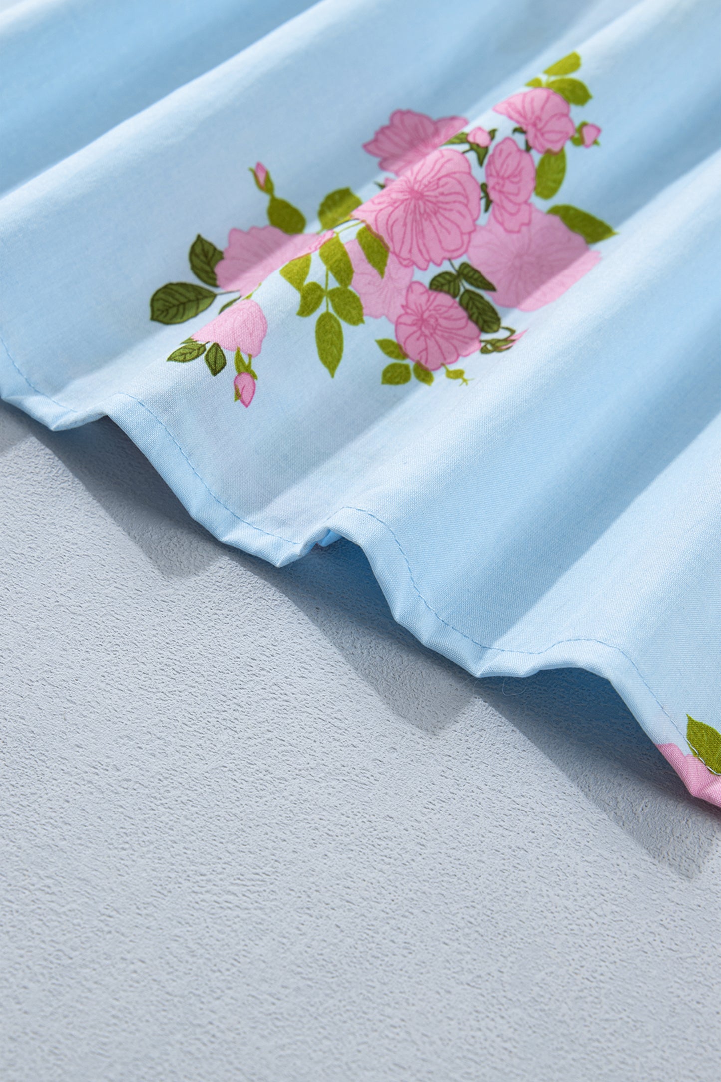 Sky Blue Plus Size Floral Print Scalloped Trim V-Neck Dress