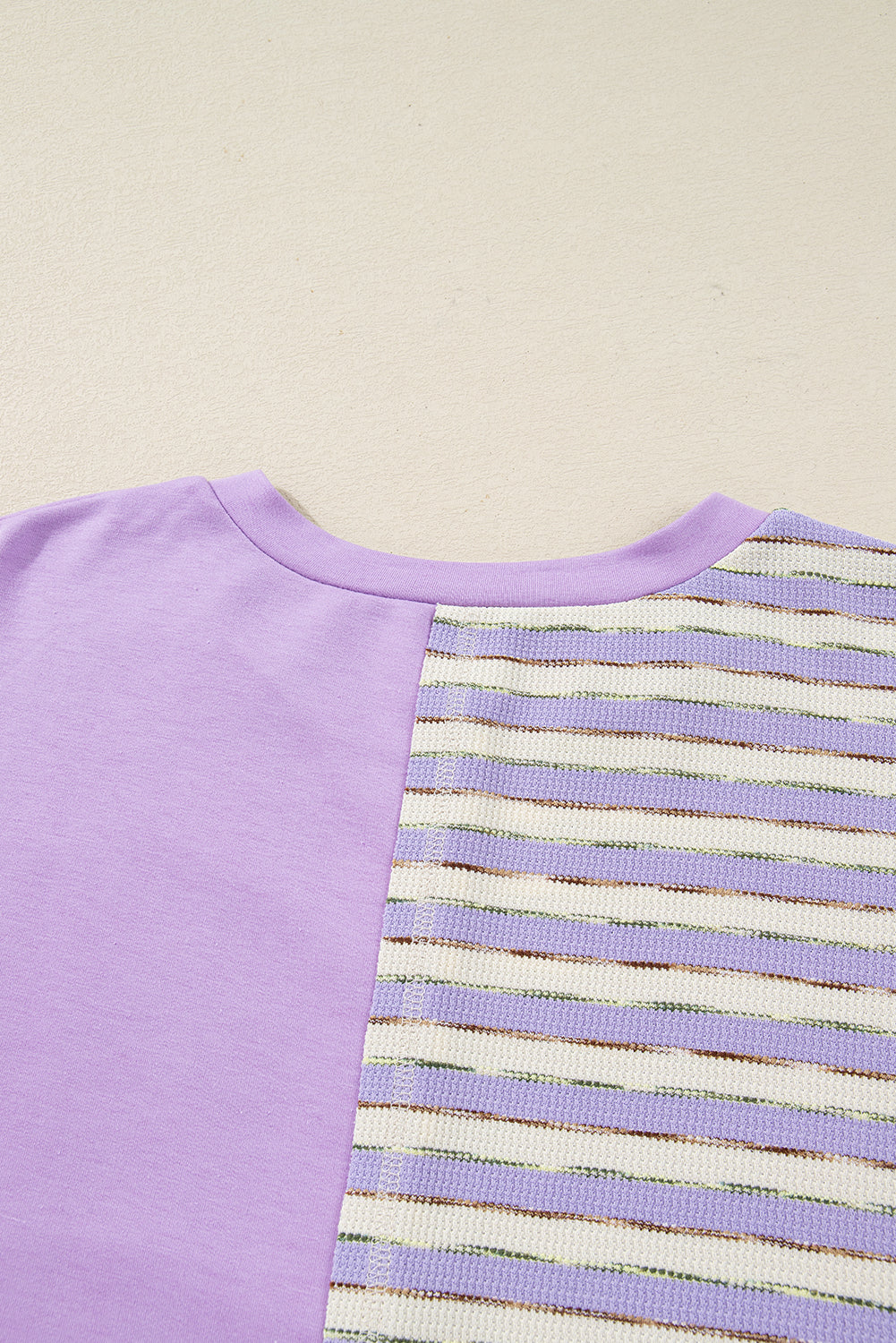 Purple Stripe Patchwork Buttoned Drop Shoulder Plus Size Pullover (Warehouse Exclusives - Online only)