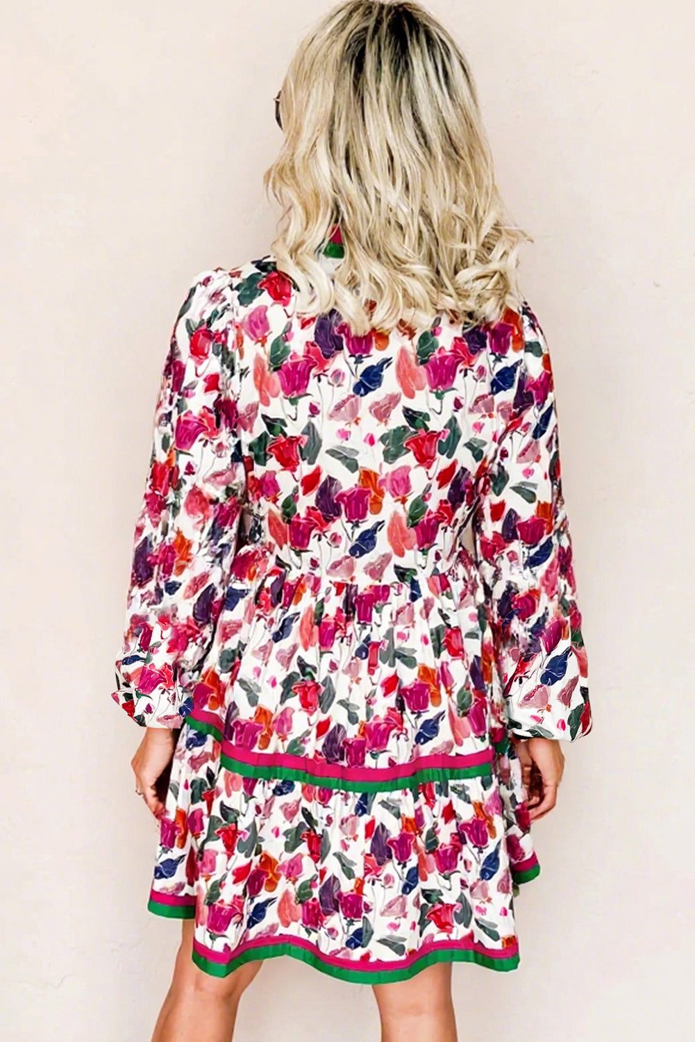 Purple Floral Print Contrast Striped Detail Long Sleeve Mini Dress (Warehouse Exclusives - Online only!)