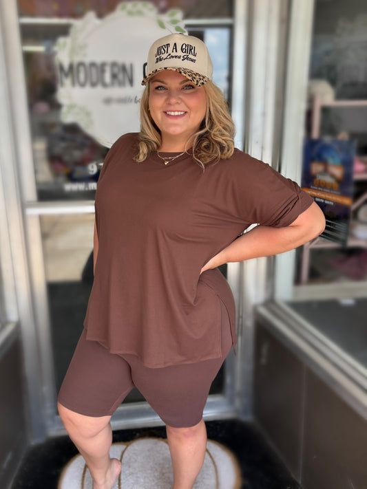 Curvy Brown Biker Set