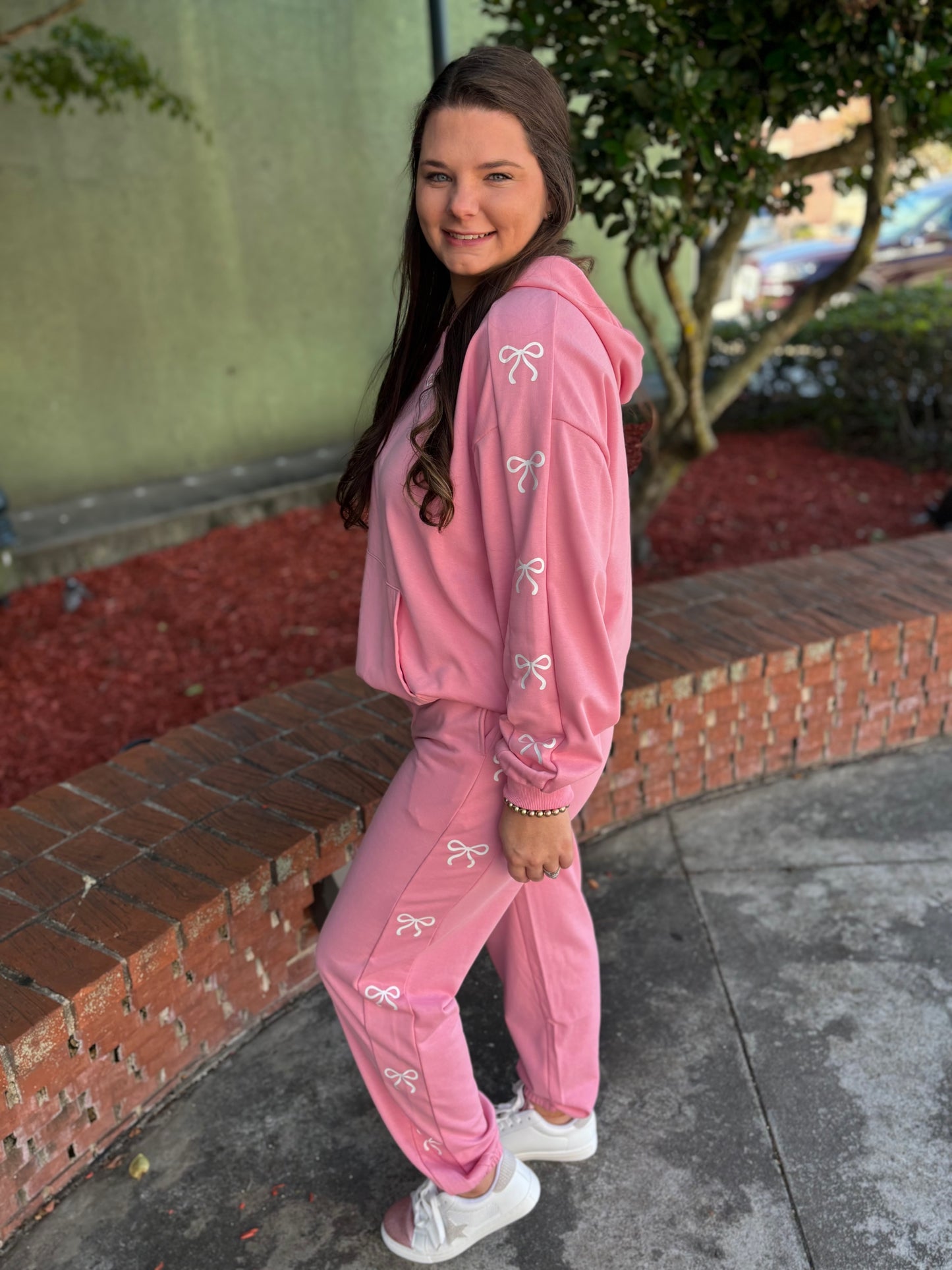 Pink Ribbon Embroidered Hoodie Set