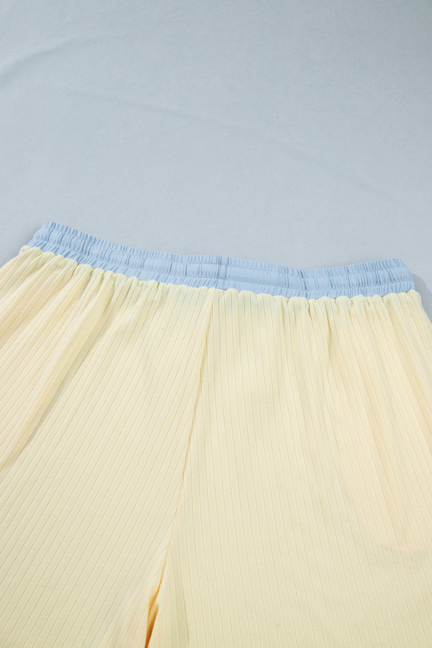 Curvy Aqua Plus Size Ribbed Color Block Trim Drawstring Shorts 2pcs Set