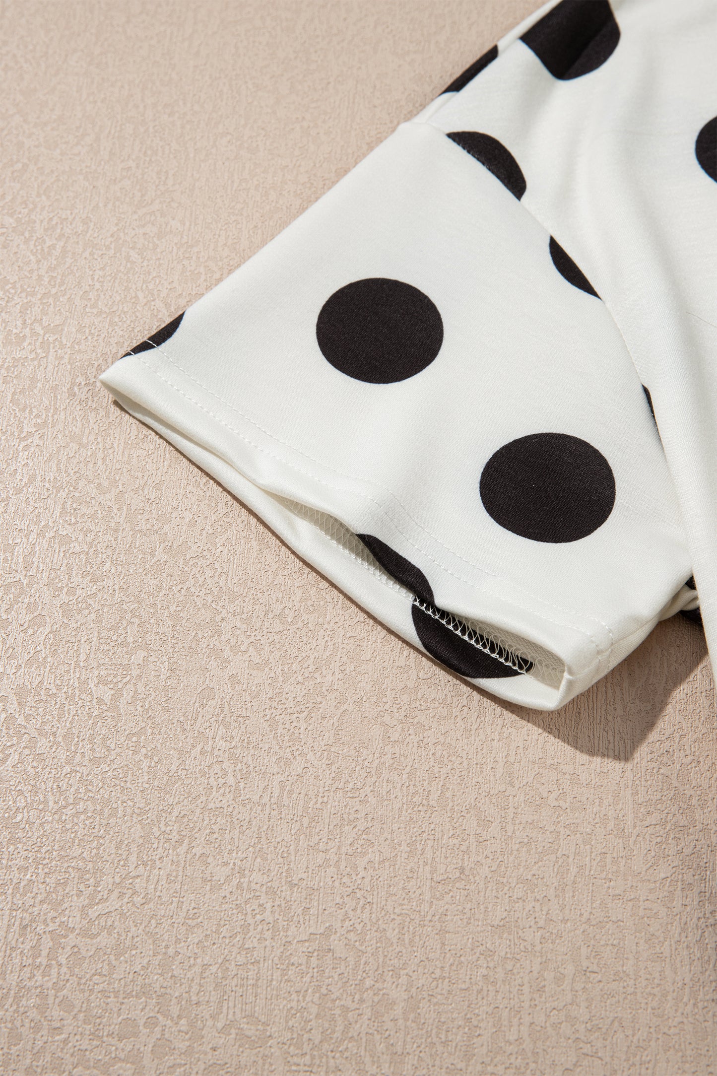 Polka Dot Print Loose Tee Drawstring Elastic Waist 2 Piece Short Set