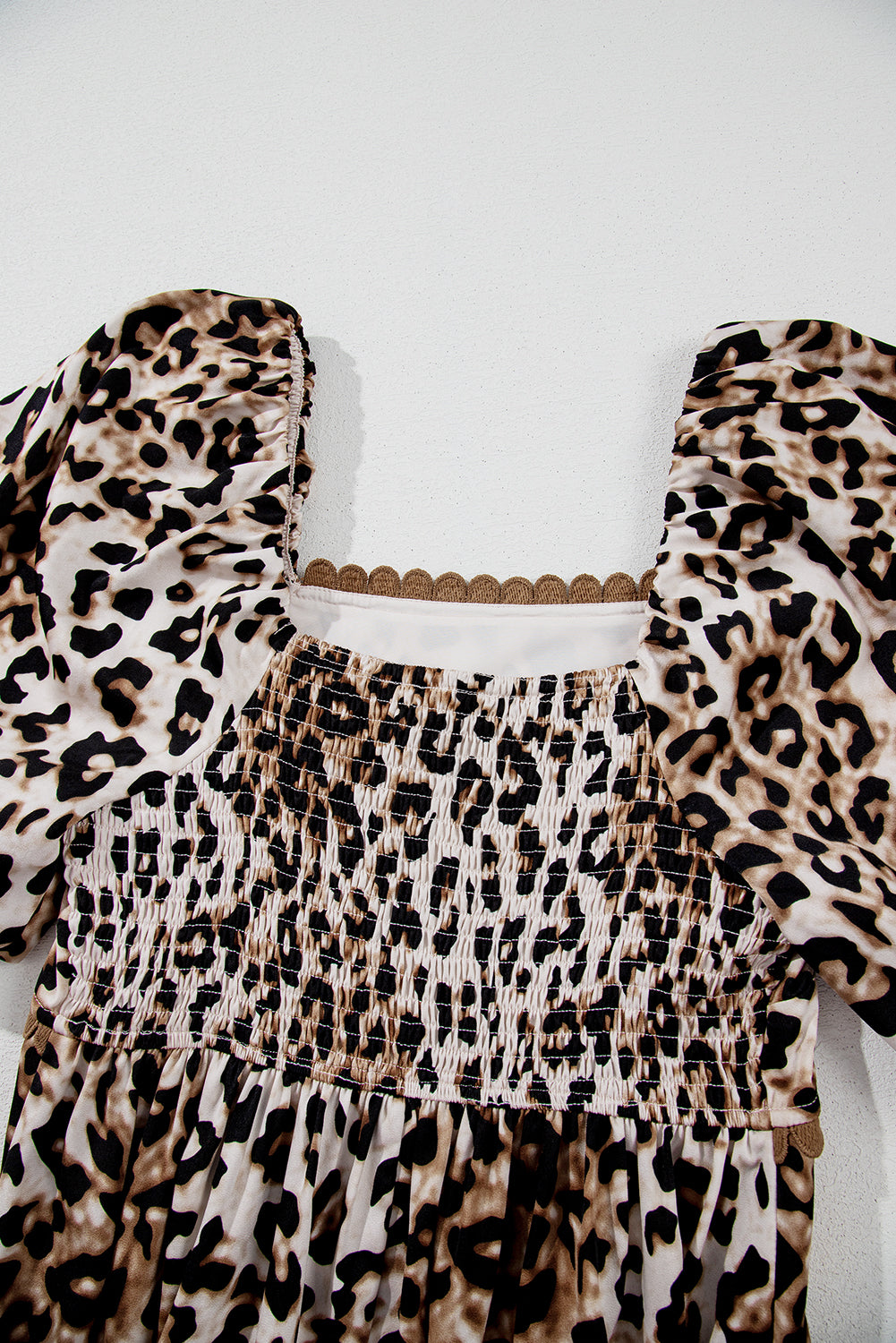 Brown Leopard Print Bubble Sleeve Square Neck Maxi Dress (Warehouse Exclusive)