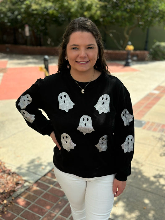 Black Glitter Ghost Halloween Sweatshirt