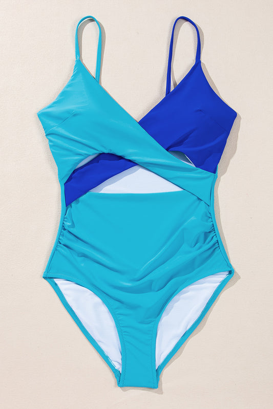 BLUE COLORBLOCK ONE PIECE SWIMSUIT