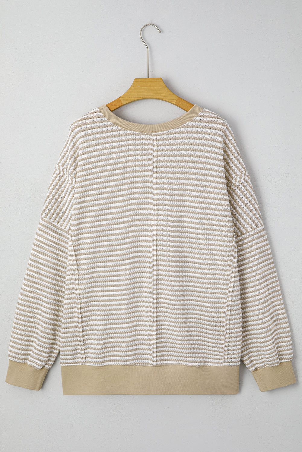 CURVY Brown Stripe Plus Size Breathable Knit Ribbed Trim Long Sleeve Top (Warehouse Exclusives - Online only!)