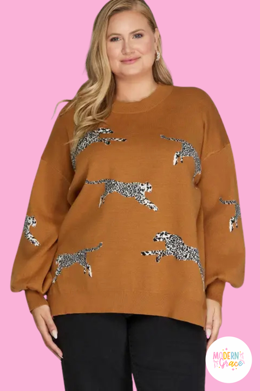 Curvy Camel Cheetah Sweater