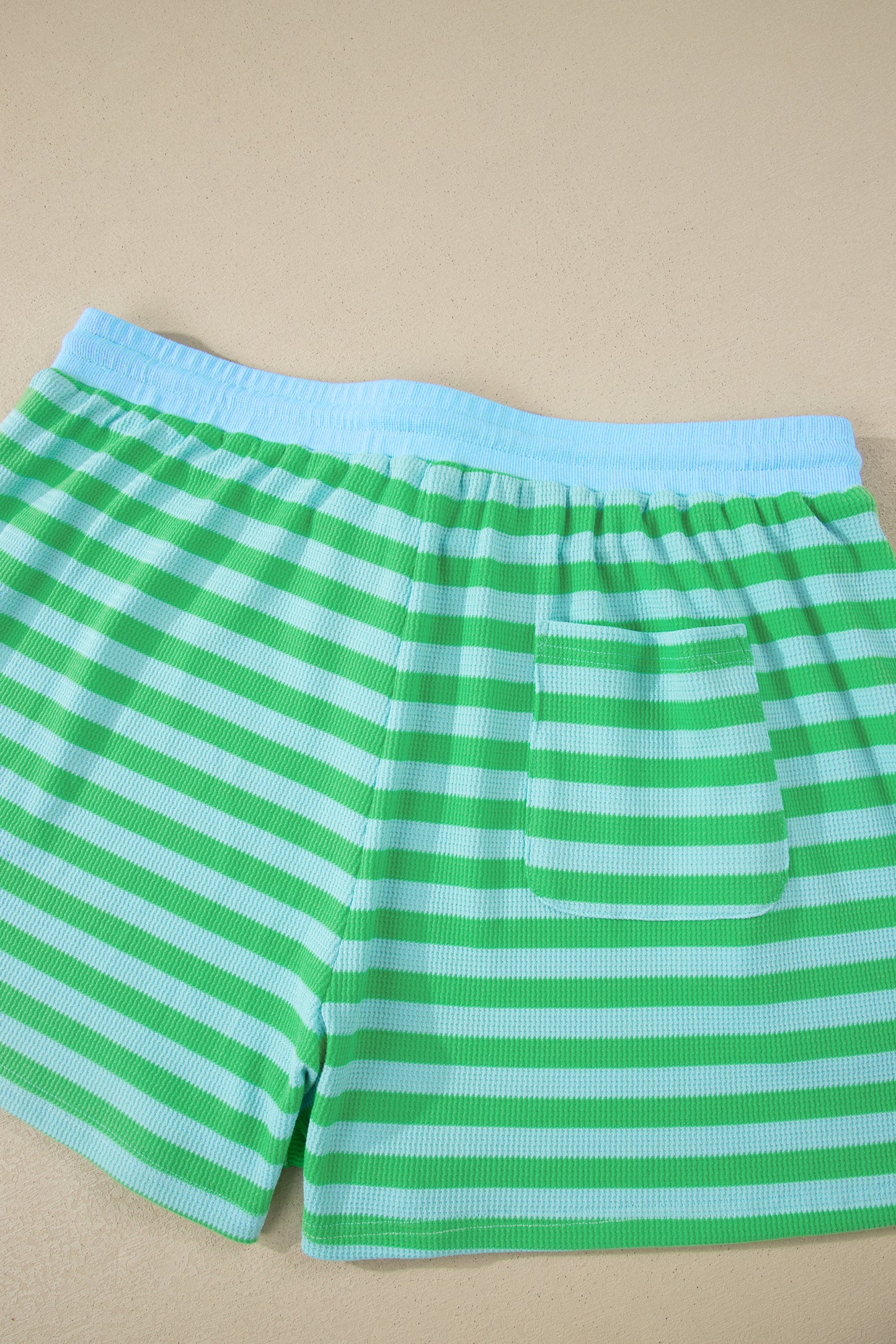 Green Stripe Plus Size Puff Sleeve Top & Drawstring Shorts 2pc Set