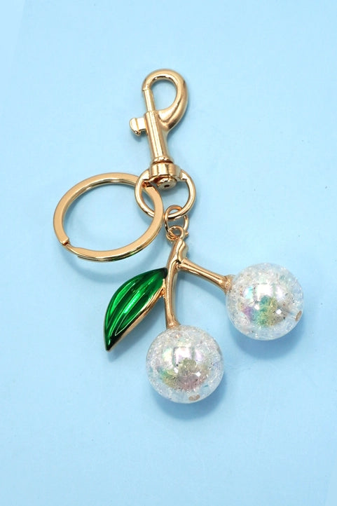Modern Grace Pearlie Cherry Drop with Leaf keychain bag charm featuring a cherry design and green leaf accent.