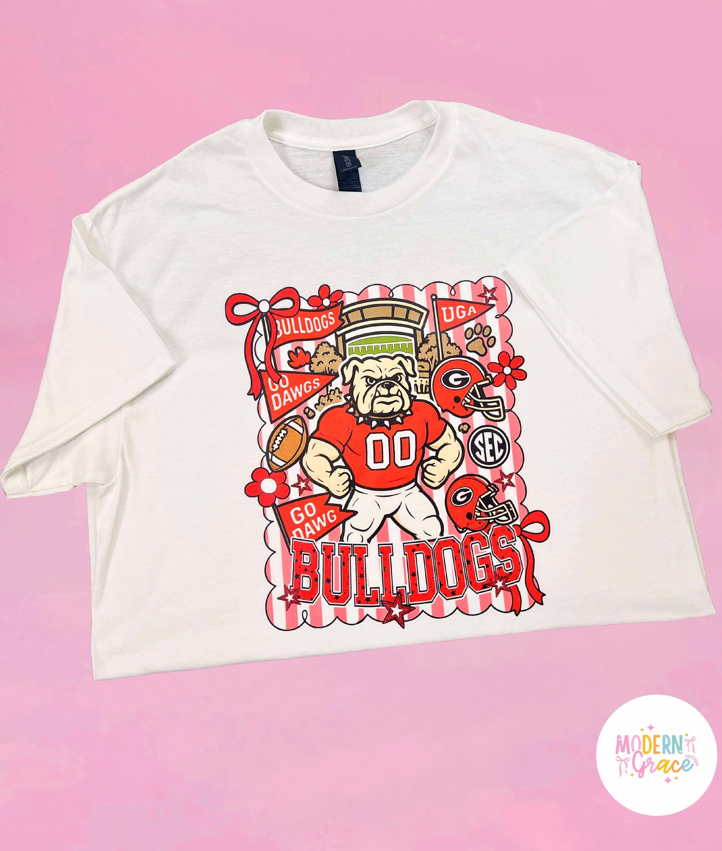 JTH White Bow Stripe Bulldogs T-Shirt