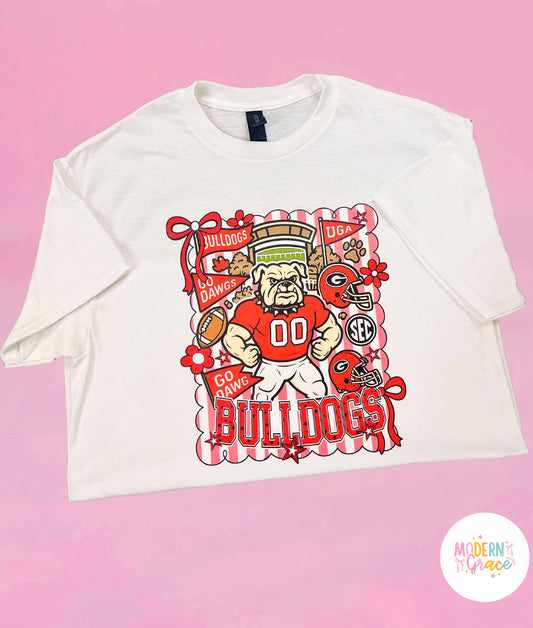 JTH White Bow Stripe Bulldogs T-Shirt