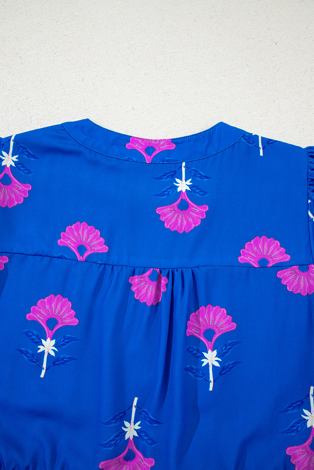 Blue Floral Print Notched Neck Butterfly Sleeve Shift Long Dress (Warehouse Exclusives)