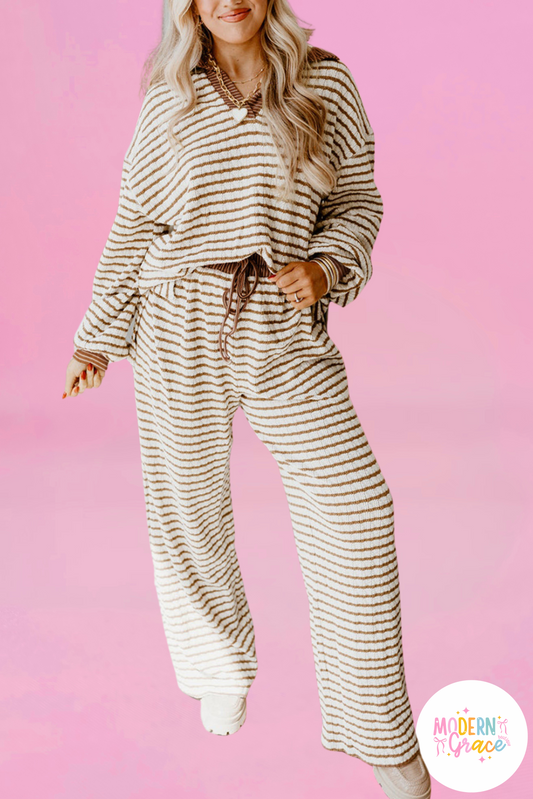 Stripe Collared Pullover and Drawstring Pant Set (Warehouse Exclusive)