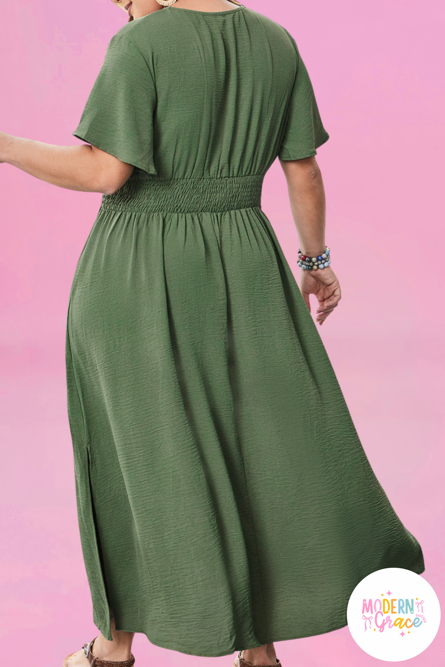CURVY Green High Waist Plus Size Maxi Dress (Warehouse Exclusive)