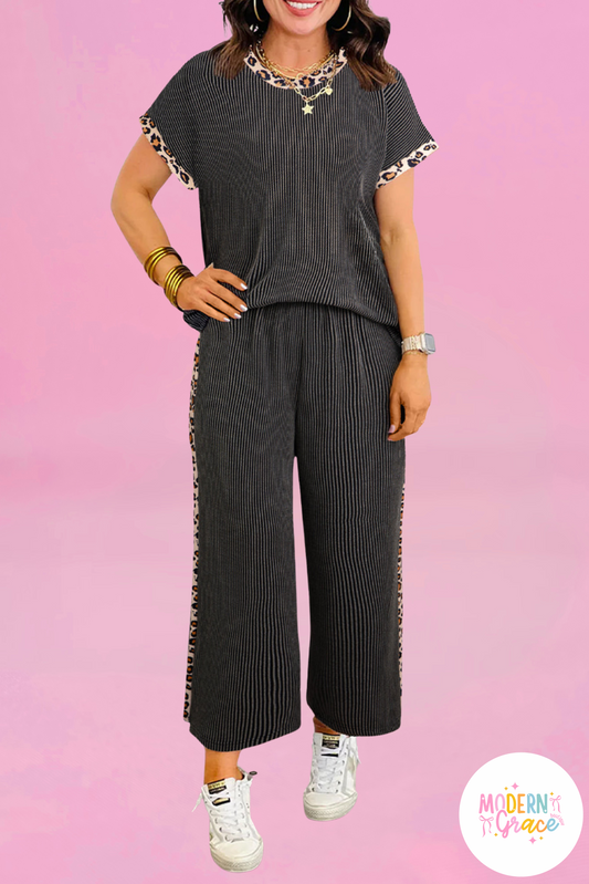 Leopard Edge Twisted Rib Cropped Pants Set (Warehouse Exclusive)