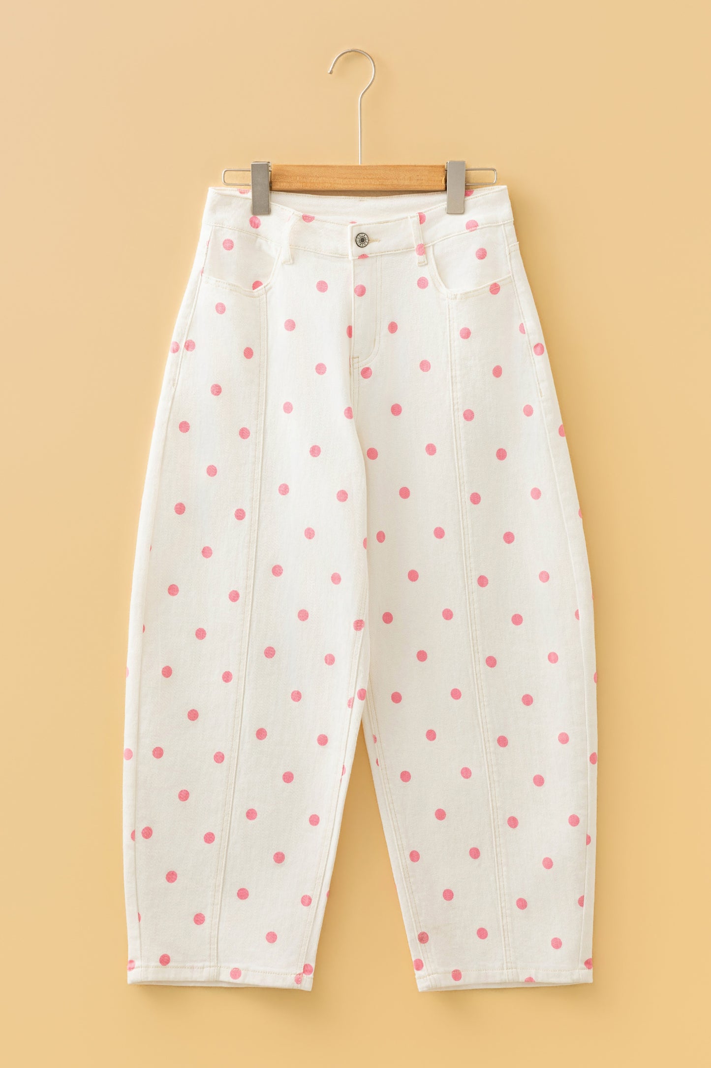 Tailored Seam Polka Dot Print Barrel Jeans