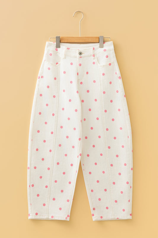 Tailored Seam Polka Dot Print Barrel Jeans