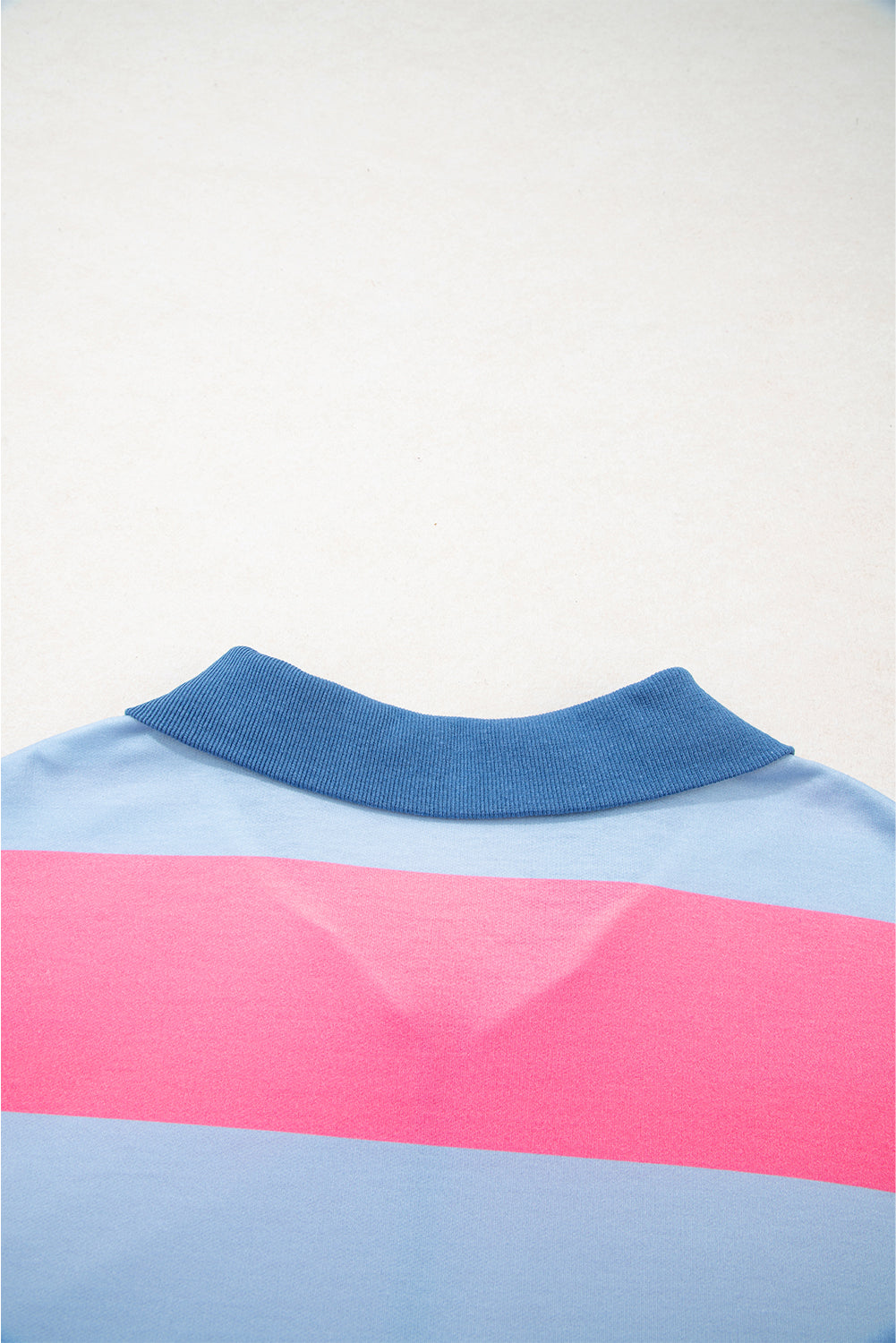Blue Stripe Colorblock Patchwork Zip up Plus Size Pullover (Warehouse Exclusives - Online only)