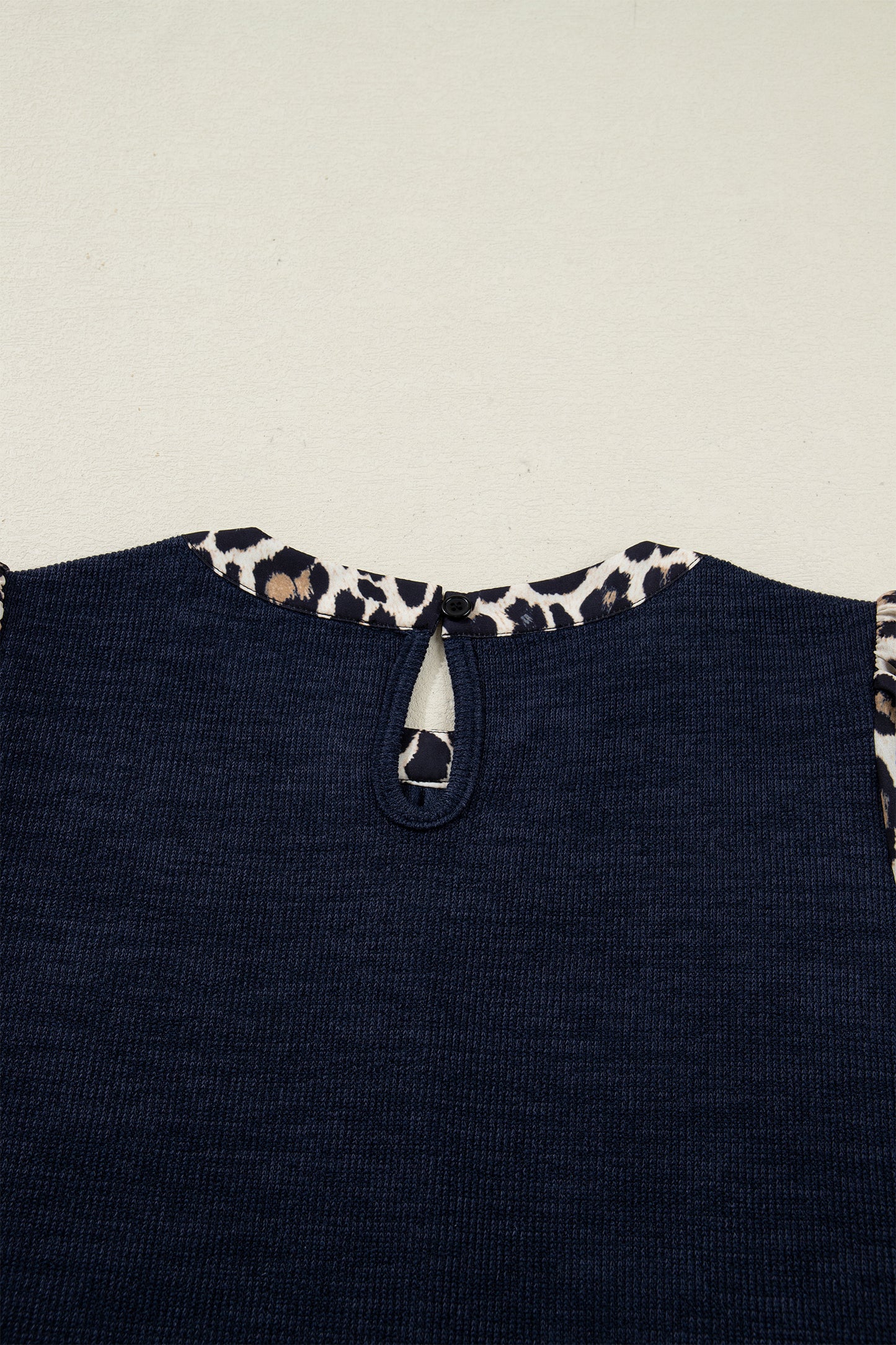 Ribbed Contrast Leopard Patchwork Short Sleeve Top