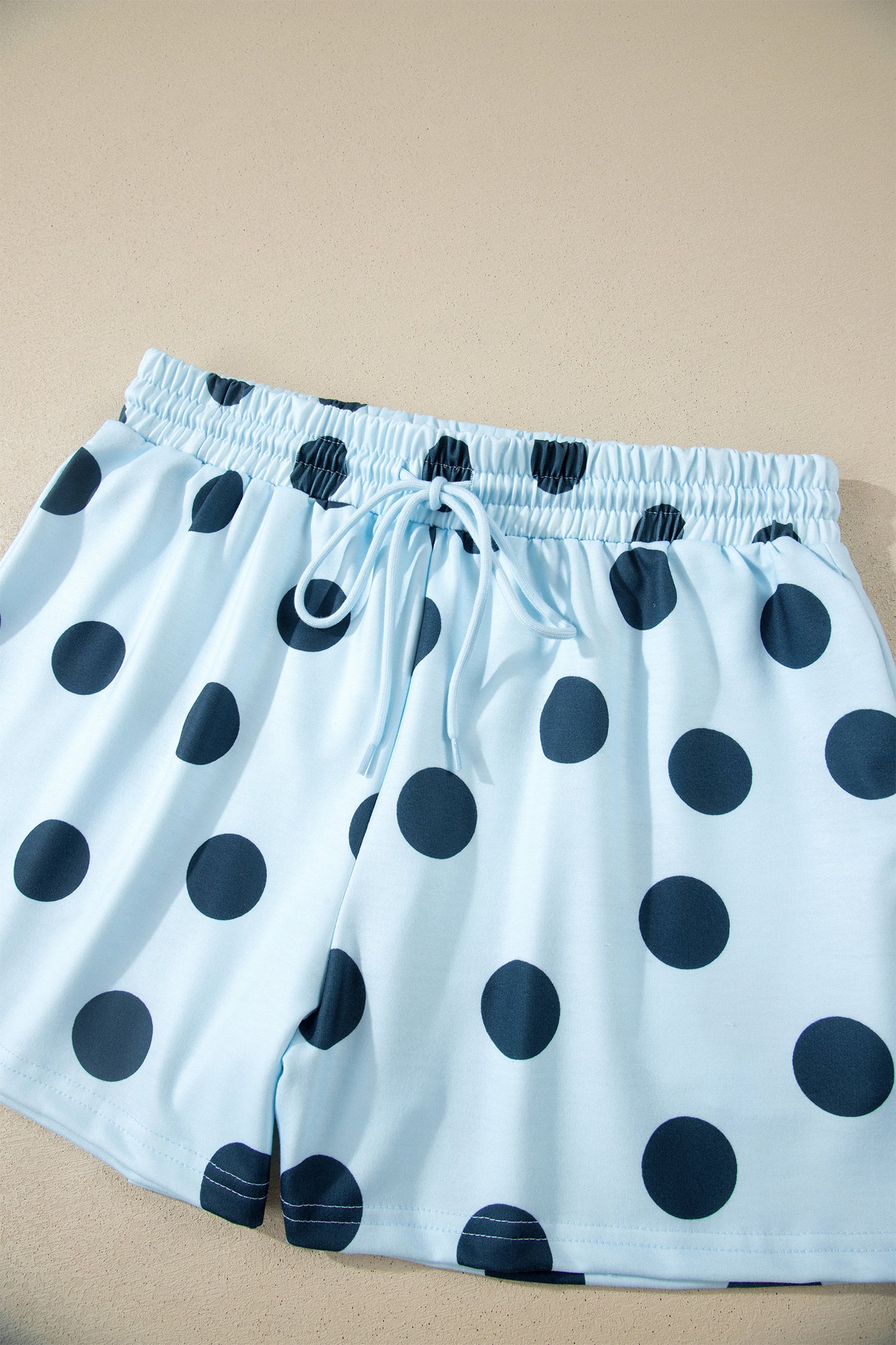 Polka Dot Print Loose Tee Drawstring Elastic Waist 2 Piece Short Set