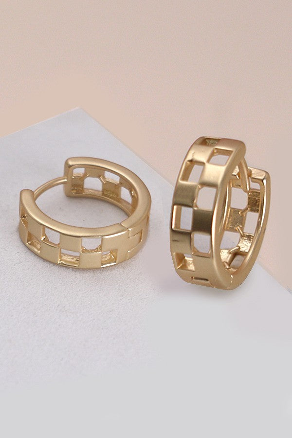 Mini Cutout Checker Hoop Huggie Earring