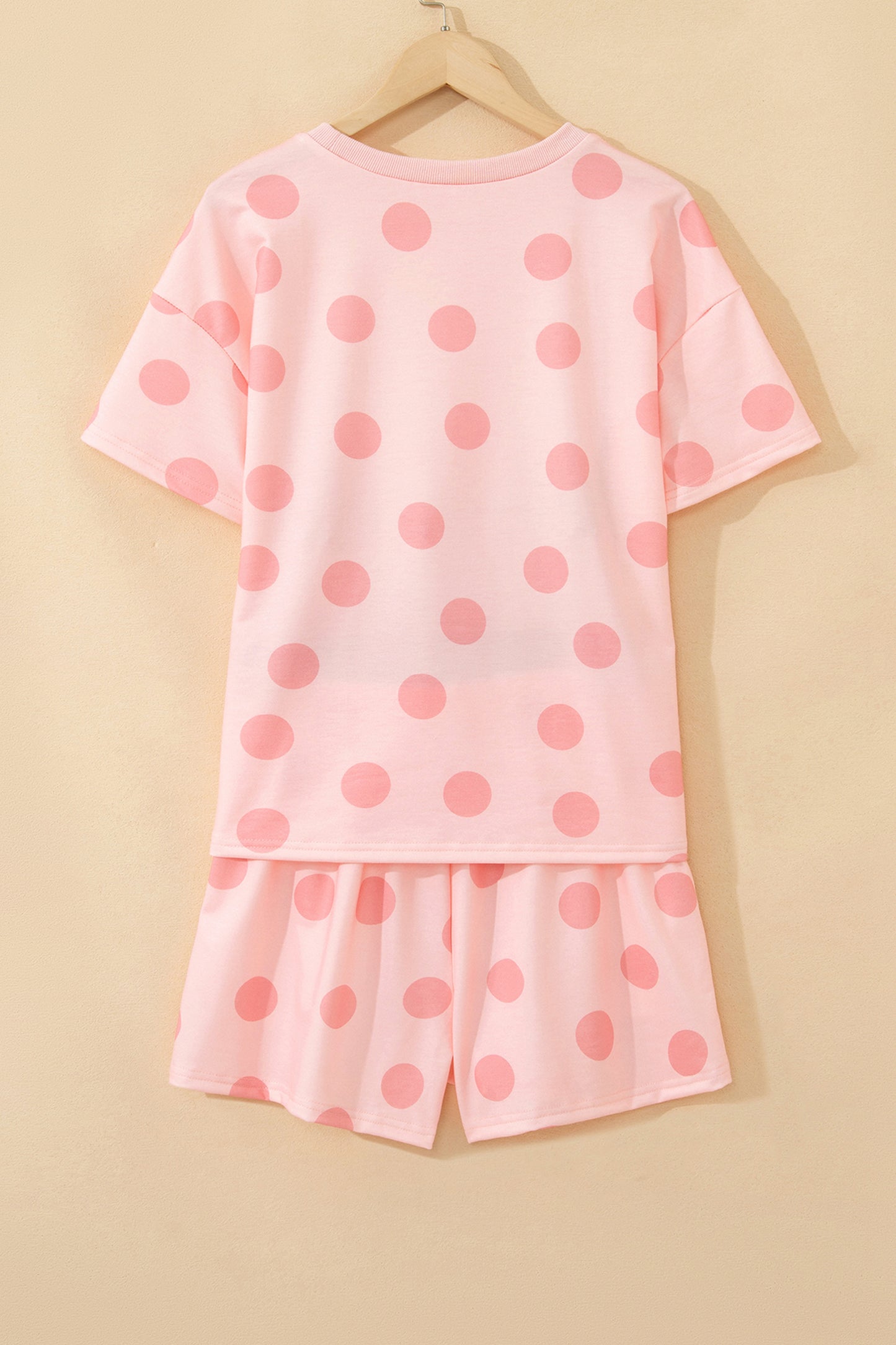 Polka Dot Print Loose Tee Drawstring Elastic Waist 2 Piece Short Set