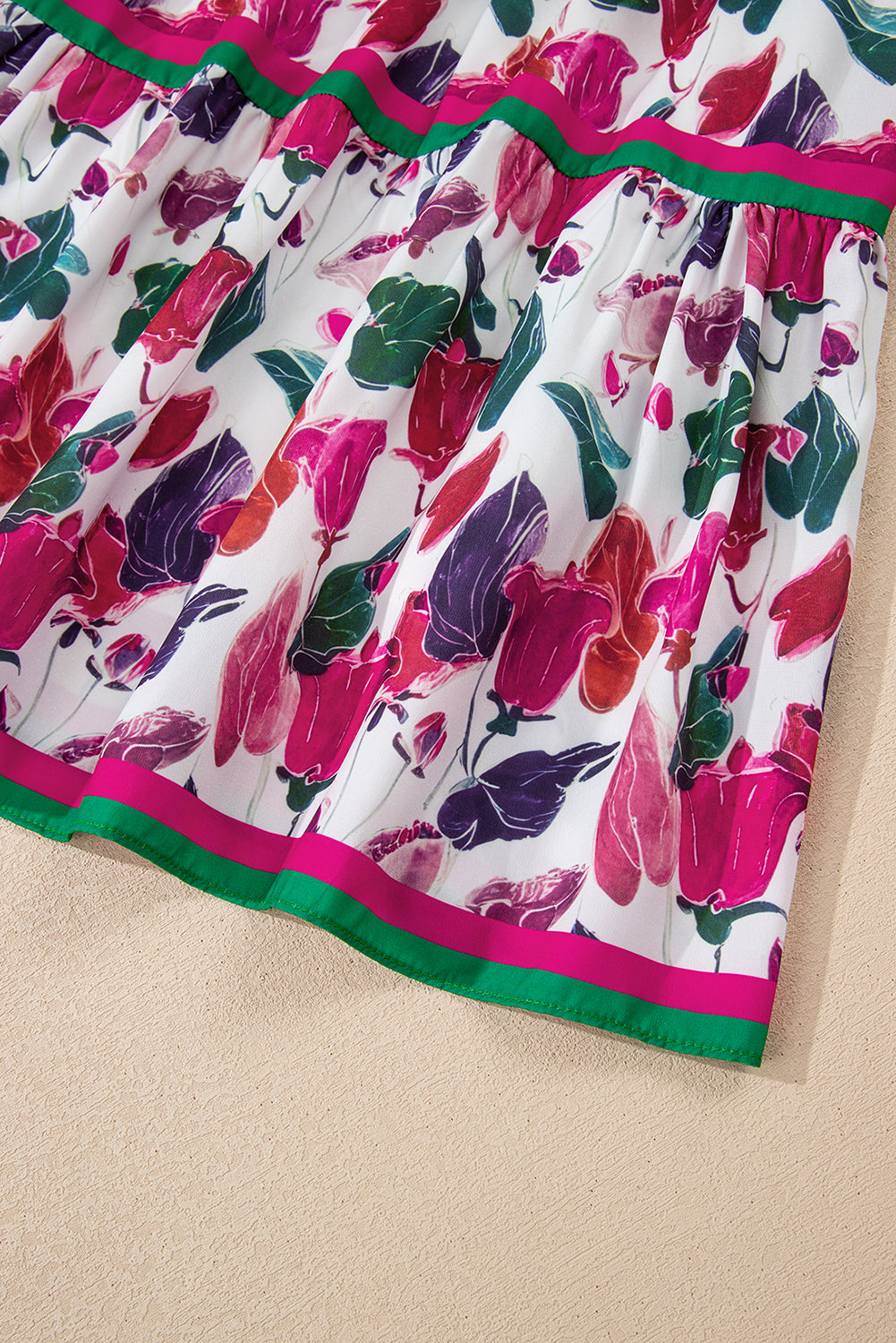 Purple Floral Print Contrast Striped Detail Long Sleeve Mini Dress (Warehouse Exclusives - Online only!)