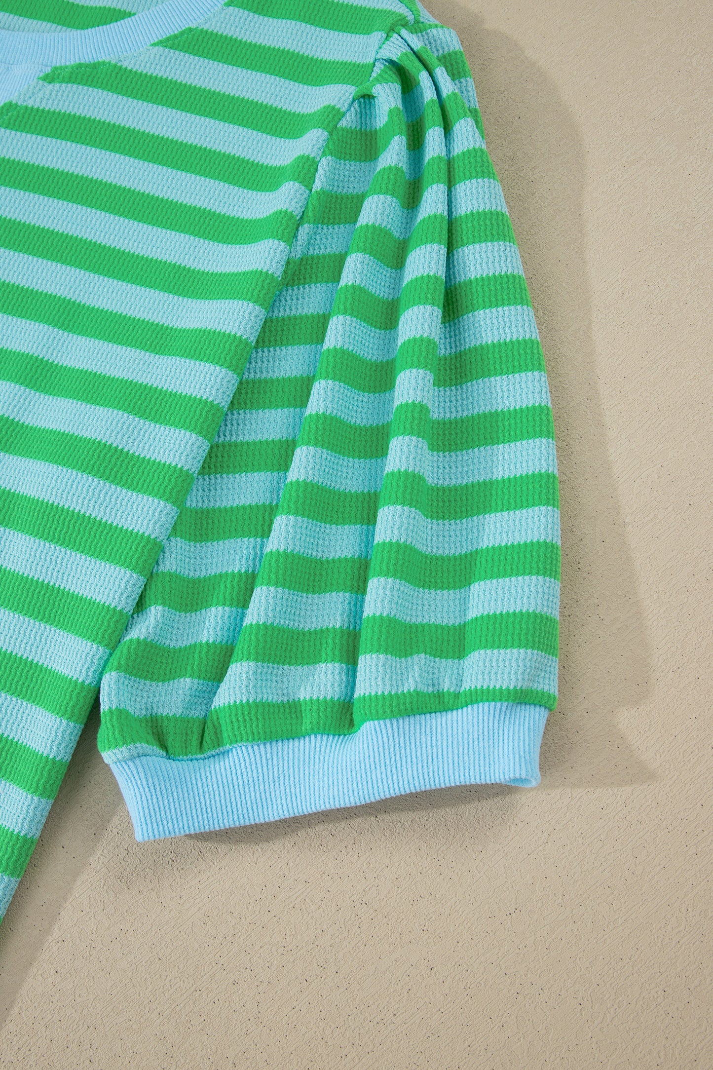 Green Stripe Plus Size Puff Sleeve Top & Drawstring Shorts 2pc Set