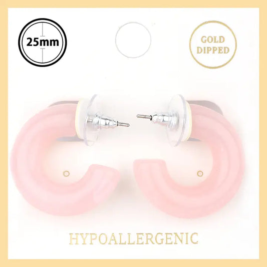Light pink acrylic 1-inch hoop earring from What's Hot jewelry collection, showcasing a smooth, shiny finish and classic hoop design.