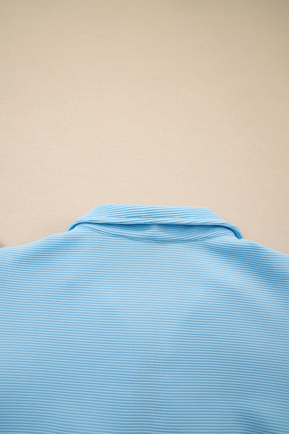 Modern Grace Beau Blue striped short set with flutter sleeves and zip collar, featuring a stylish two-piece design.