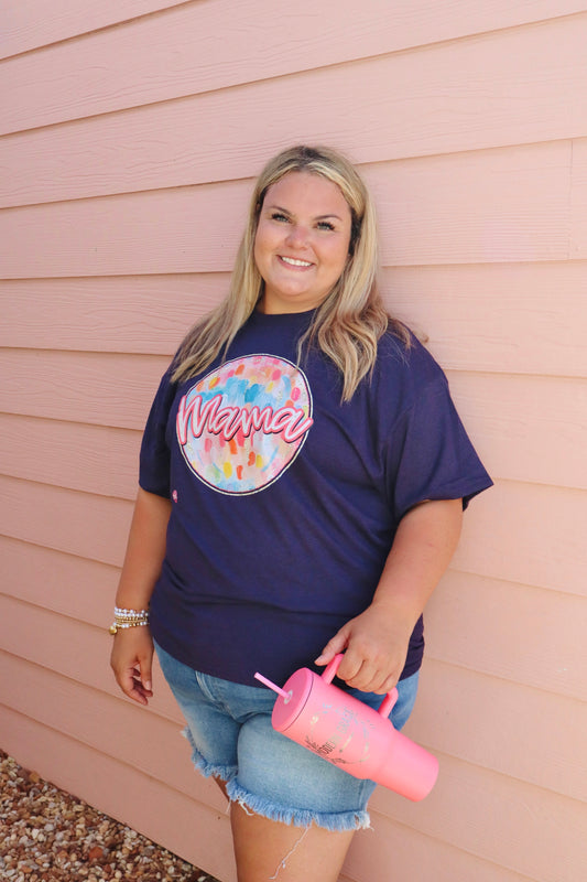 Modern Grace dark heather purple mama short sleeve T-shirt with a relaxed fit and casual style.