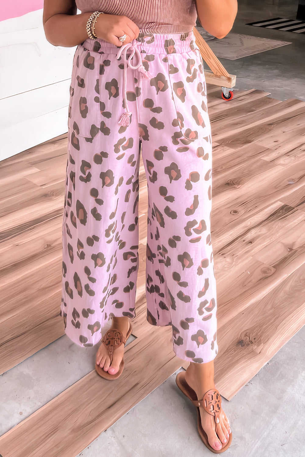 Pink Drawstring Leopard Print Pants (Warehouse exclusives- online only)
