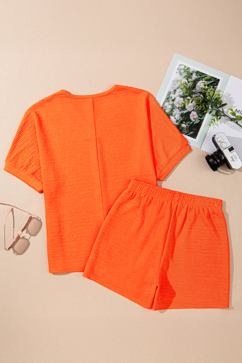 Orange Textured V Neck T Shirt and Shorts Set (Warehouse Exclusives)