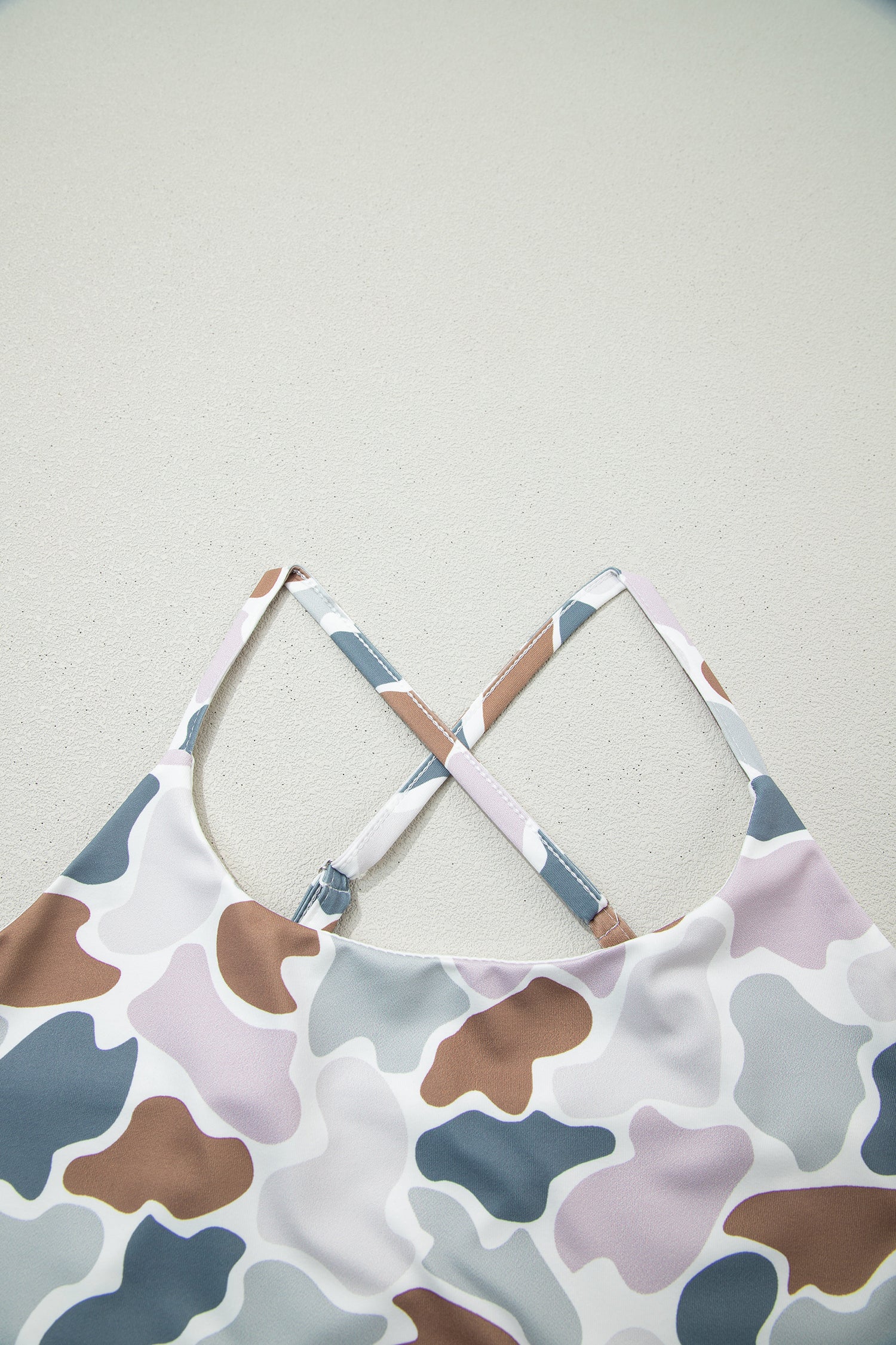 Modern Grace camo print cropped tank and high-rise shorts athleisure set, stylish two-piece activewear for casual wear.