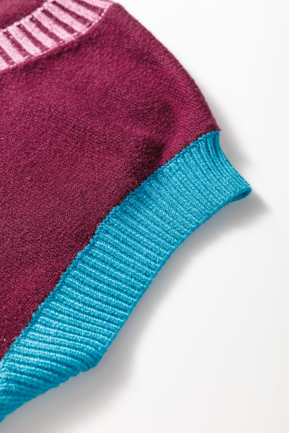 Burgundy Contrast Trim V Neck Short Sleeve Sweater (Warehouse Exclusives - Online only!)