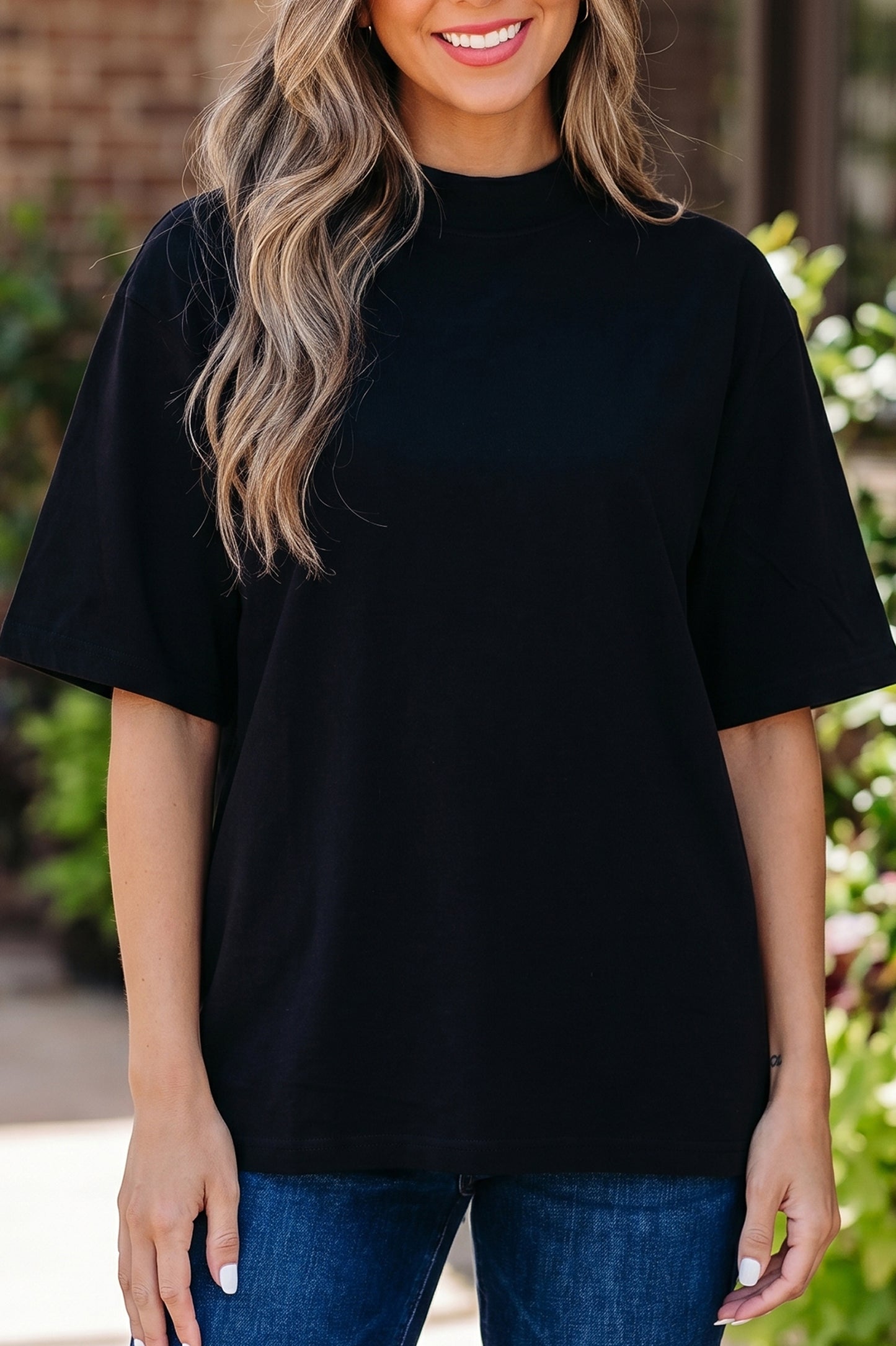 Solid Color High Neck Oversize Tee