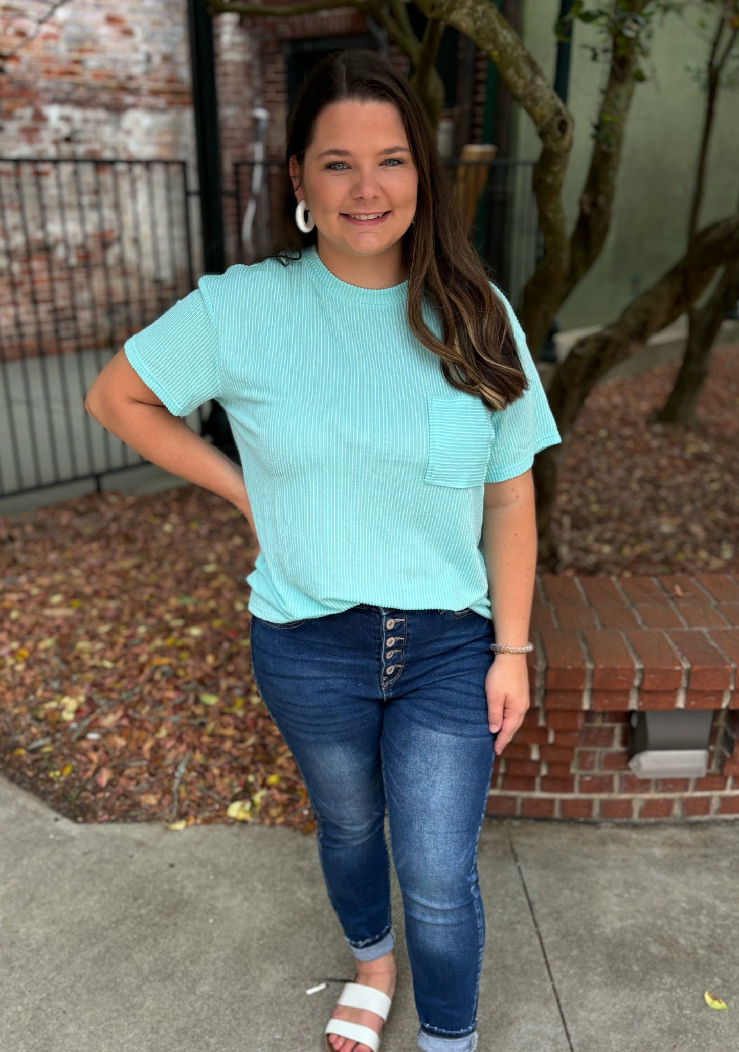 Turquoise Pocket Loose Fit T Shirt