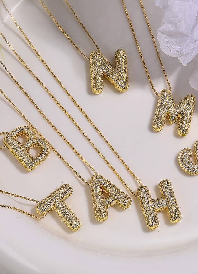 D INITIAL PAVE RHINESTONE BUBBLE BALLOON NECKLACE