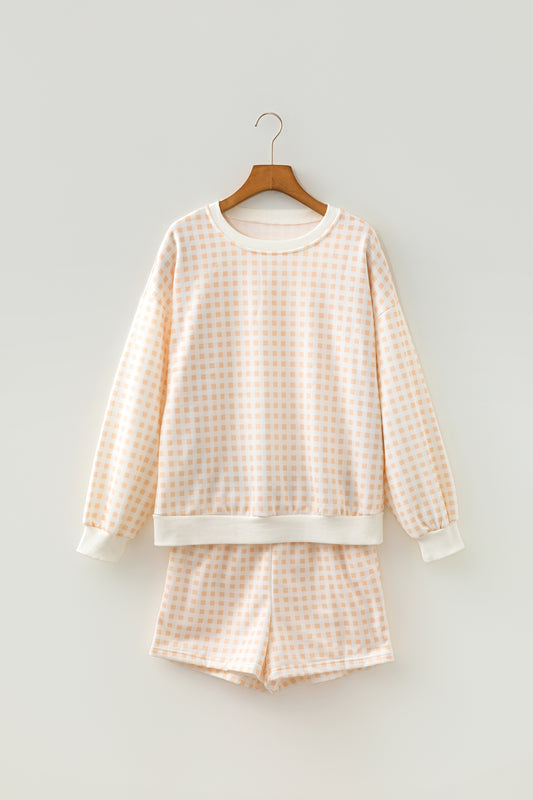 Plaid Baggy Pullover Drawstring Casual Shorts 2-Piece Outfit