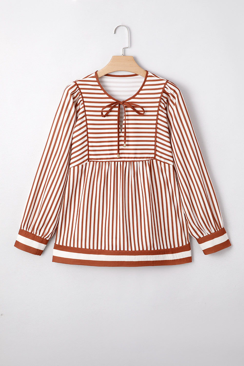 Brown Stripe Babydoll Long Sleeve Blouse (Warehouse Exclusives - Online only!)
