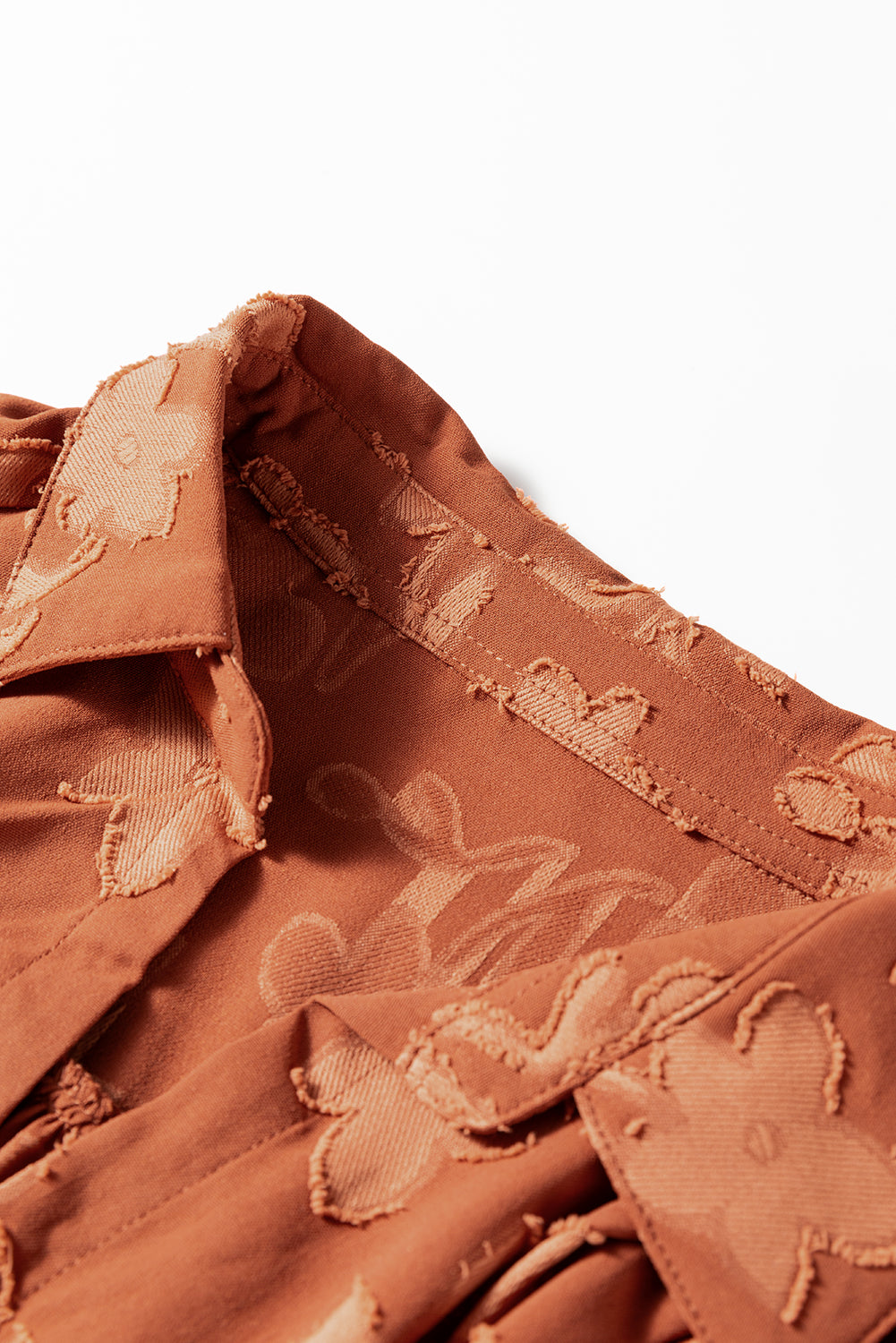 Cinnamon Plus Size Textured 3D Flower Pattern Ruffle Hem 3/4 Sleeve Long Dress (Warehouse Exclusives)