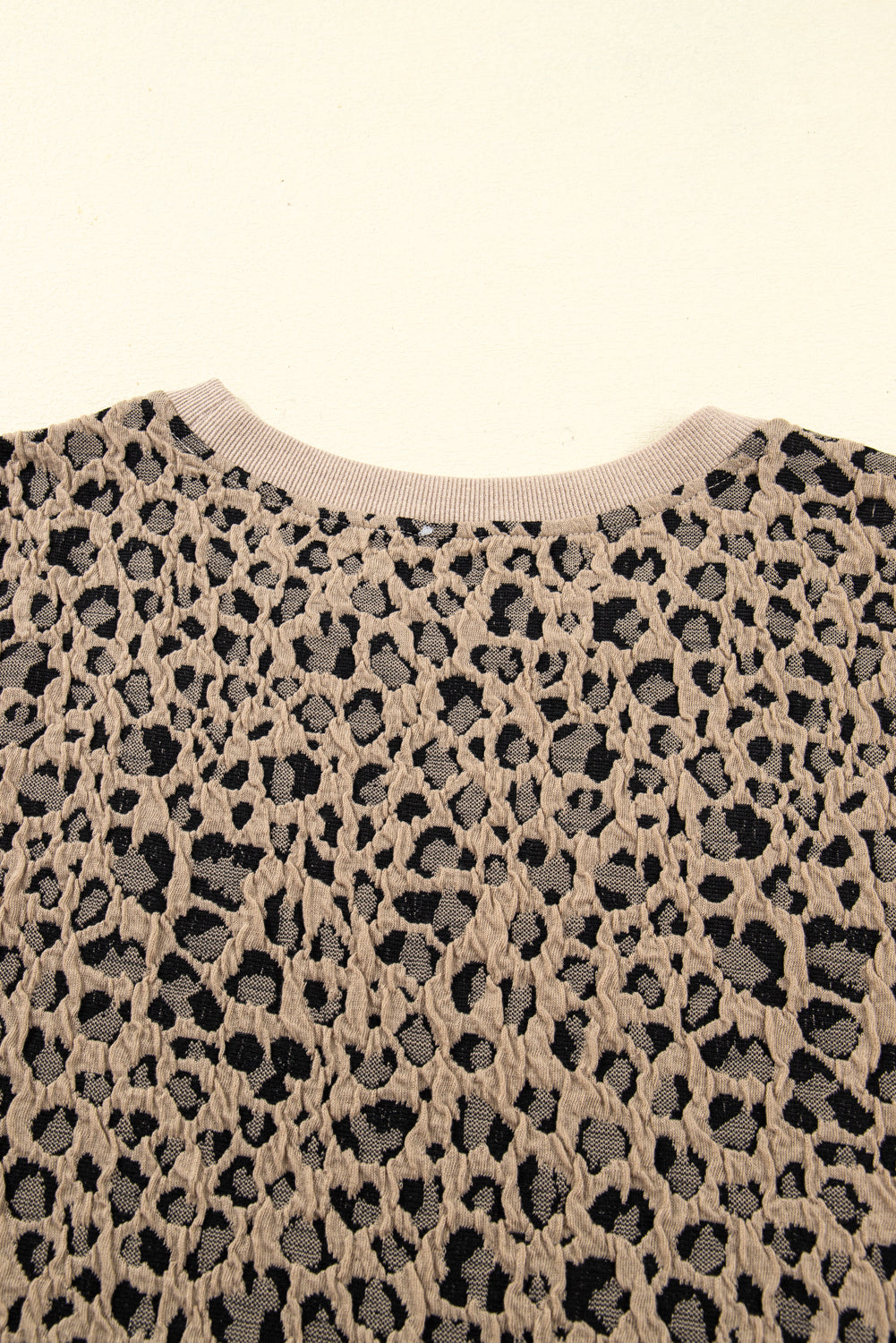 Khaki Leopard Textured Ribbed Trim Plus Size Long Sleeve Top (Warehouse Exclusives)