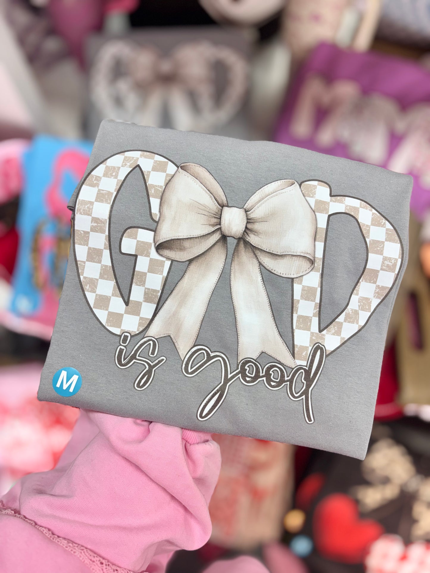 JTH Grey God is Good Checkered Bow Short Sleeve T-Shirt