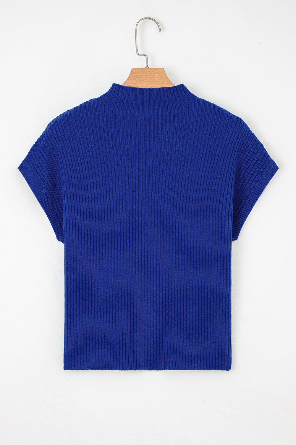 Dark Blue Pocket Ribbed Knit Short Sleeve Sweater Top (Warehouse Exclusives - Online only)